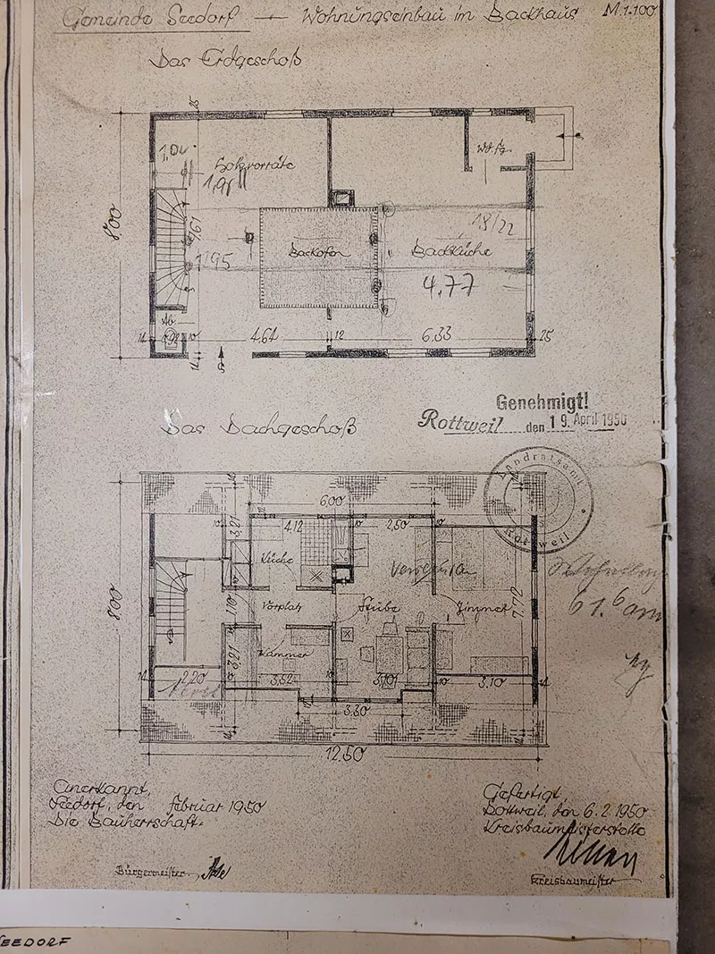 Bauplan Backhaus Seedorf von 1950